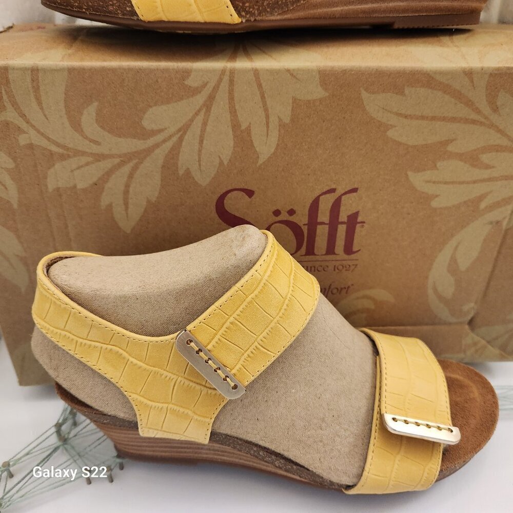Sofft Verdi Wedge Sandals. "Lemon Yellow". Leather. NIB. Size 6.5 - Picture 2 of 10